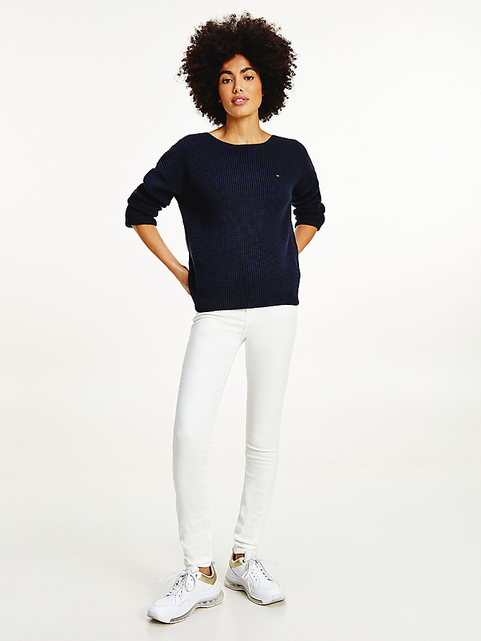 Tommy Hilfiger Rib-Knit Organic Bomull Gensere Dame Blå | WYDCTJ-736