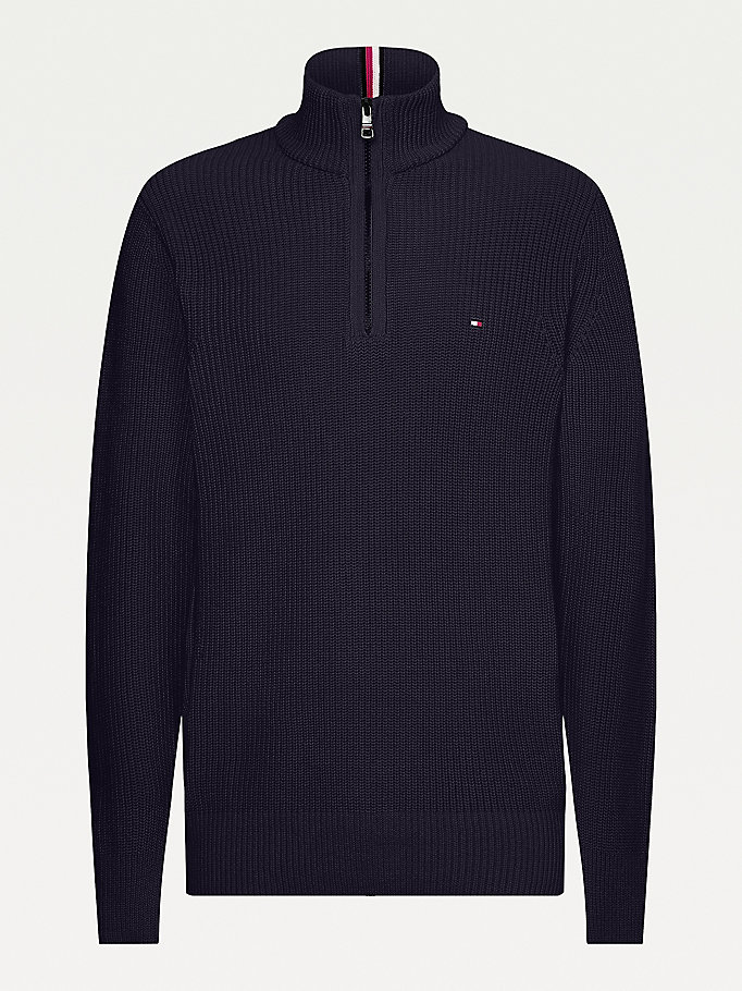 Tommy Hilfiger Ribbed Half-Zip Relaxed Fit Gensere Herre Blå | BYCWIA-482