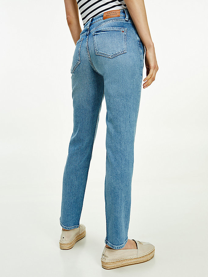 Tommy Hilfiger Rome Mid Rise Straight Jeans Dame Blå | EXWYUZ-462