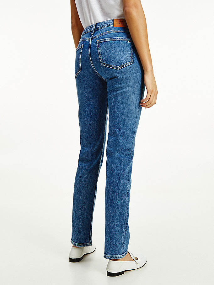 Tommy Hilfiger Rome Mid Rise Straight Jeans Dame Blå | RYOFIK-142