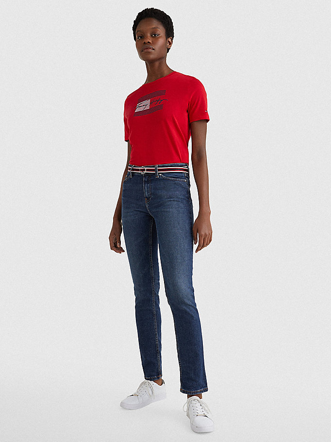 Tommy Hilfiger Rome Mid Rise Straight Jeans Dame Blå | SYDUWG-817