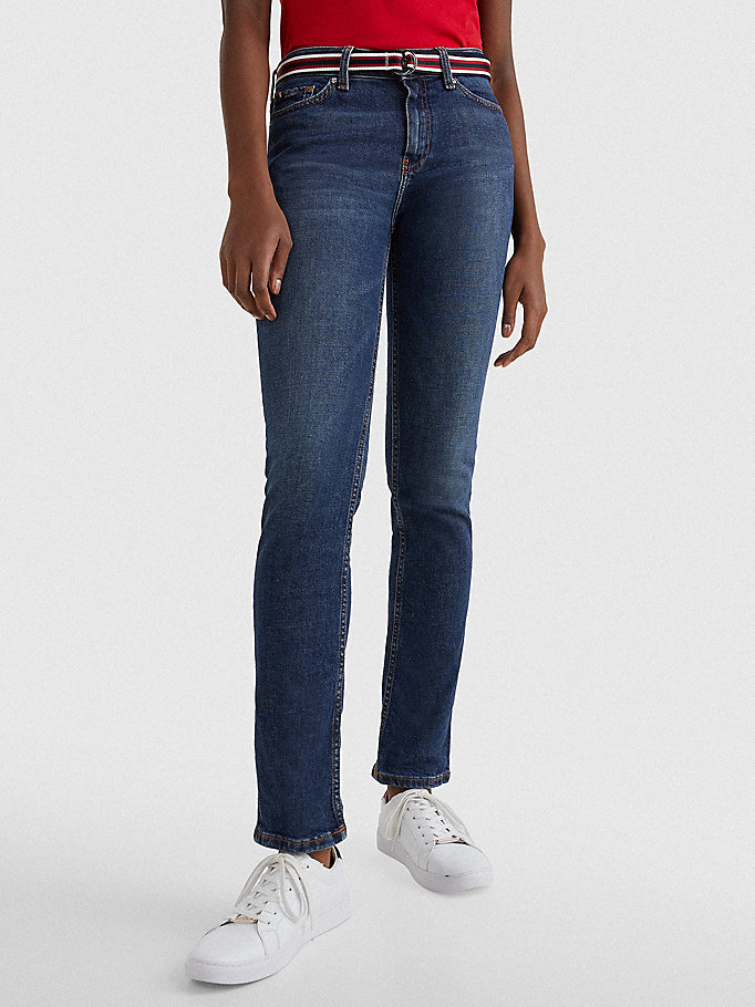 Tommy Hilfiger Rome Mid Rise Straight Jeans Dame Blå | SYDUWG-817