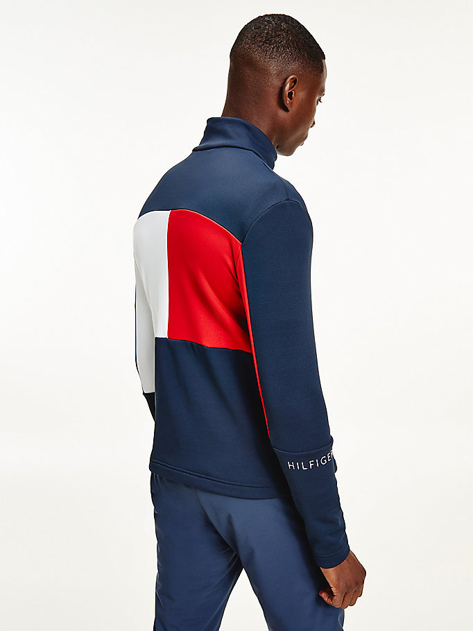 Tommy Hilfiger Rossignol Colour-Blocked Zip-Thru Base Layer Hettegensere Herre Blå | KCOIEX-568