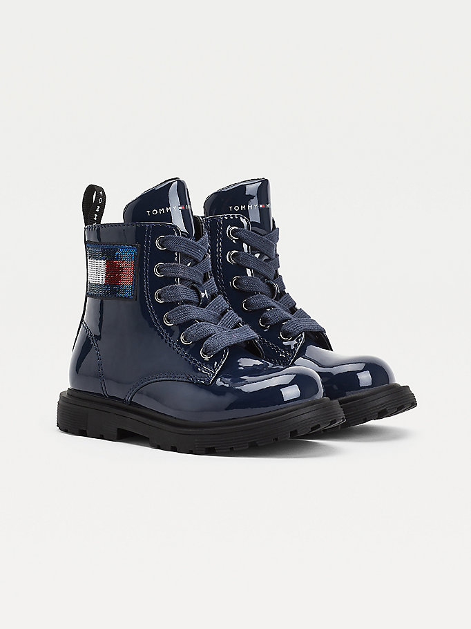 Tommy Hilfiger Sequin Flag Lak Snørestøvletter Jente Blå | ORYDWX-621