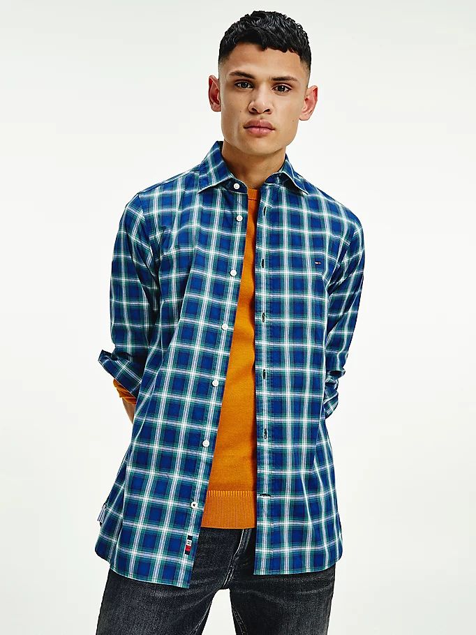 Tommy Hilfiger Shadow Check Slim Fit Skjorte Herre Blå | XCAEBM-072