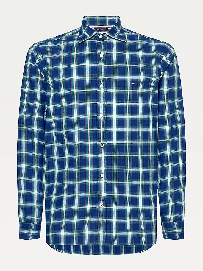 Tommy Hilfiger Shadow Check Slim Fit Skjorte Herre Blå | XCAEBM-072