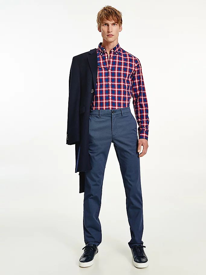 Tommy Hilfiger Shadow Check Slim Fit Skjorte Herre Blå | ZJUHPD-742