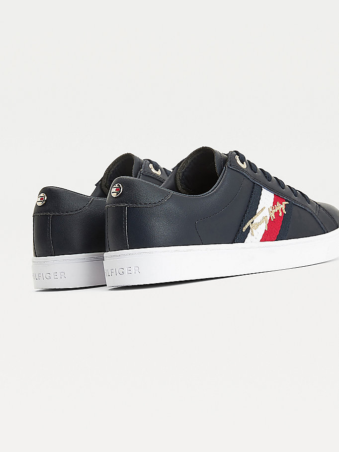 Tommy Hilfiger Signature Cupsole Lær Joggesko Dame Blå | VRTFOB-318