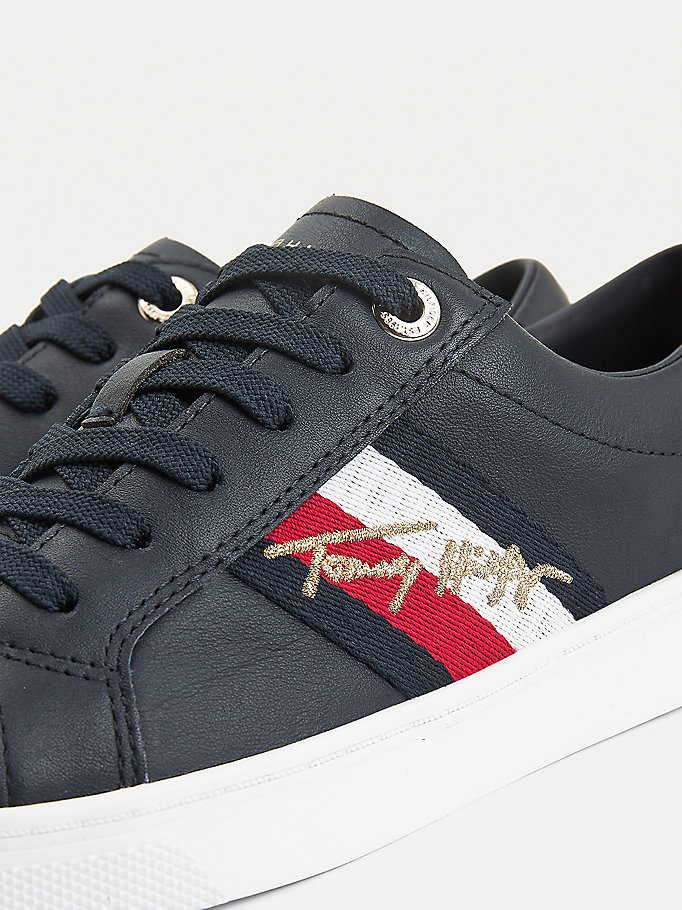 Tommy Hilfiger Signature Cupsole Lær Joggesko Dame Blå | VRTFOB-318