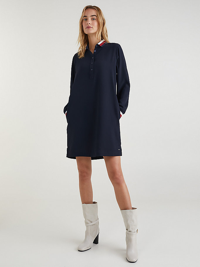 Tommy Hilfiger Signature Detail Crepe Shift Kjoler Dame Blå | RYJCMF-014