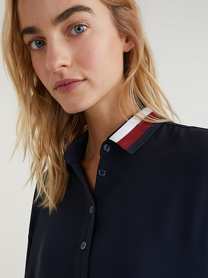 Tommy Hilfiger Signature Detail Crepe Shift Kjoler Dame Blå | RYJCMF-014