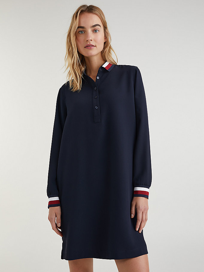 Tommy Hilfiger Signature Detail Crepe Shift Kjoler Dame Blå | RYJCMF-014