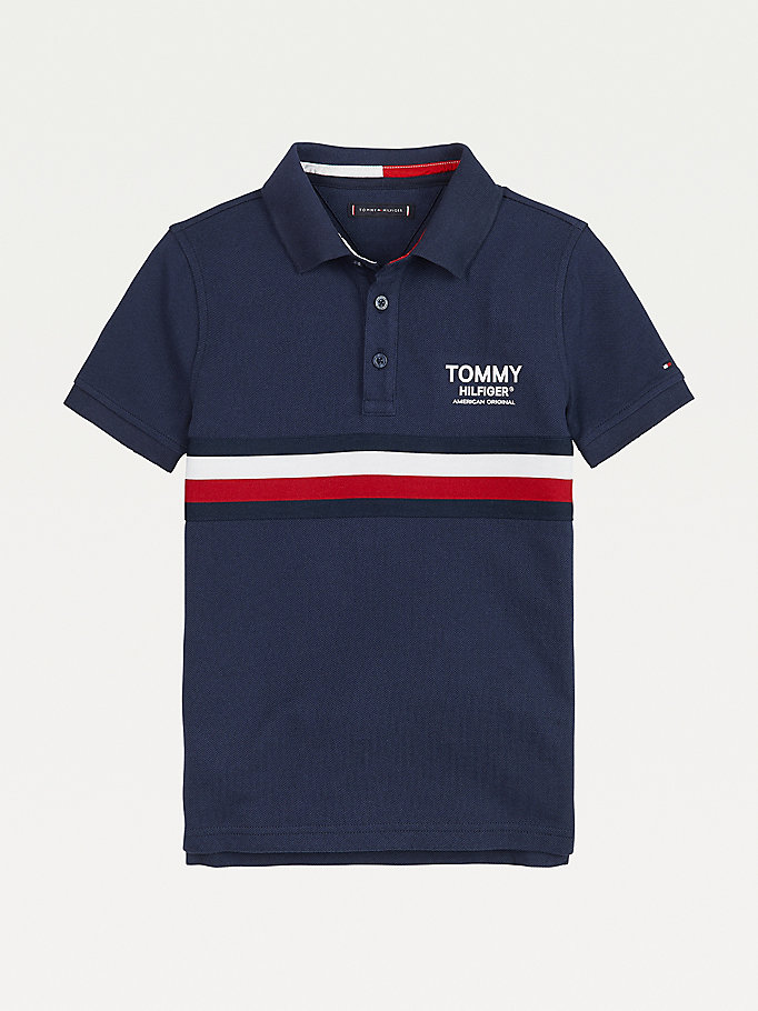 Tommy Hilfiger Signature Detail Organic Bomull Polo T Skjorte Gutt Blå | BXFWGZ-732