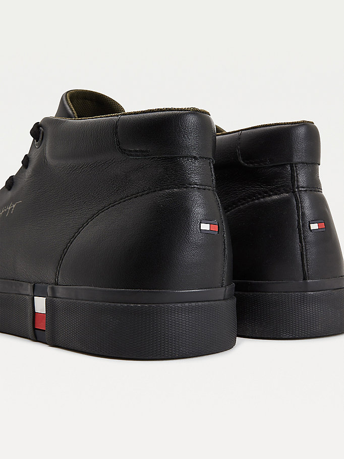 Tommy Hilfiger Signature High- Lær Joggesko Herre Svarte | BJGVYK-482