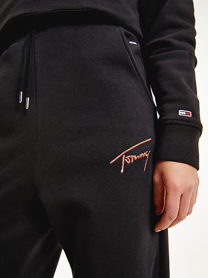 Tommy Hilfiger Signature Logo Recycled Joggers Dame Svarte | BTSFME-158