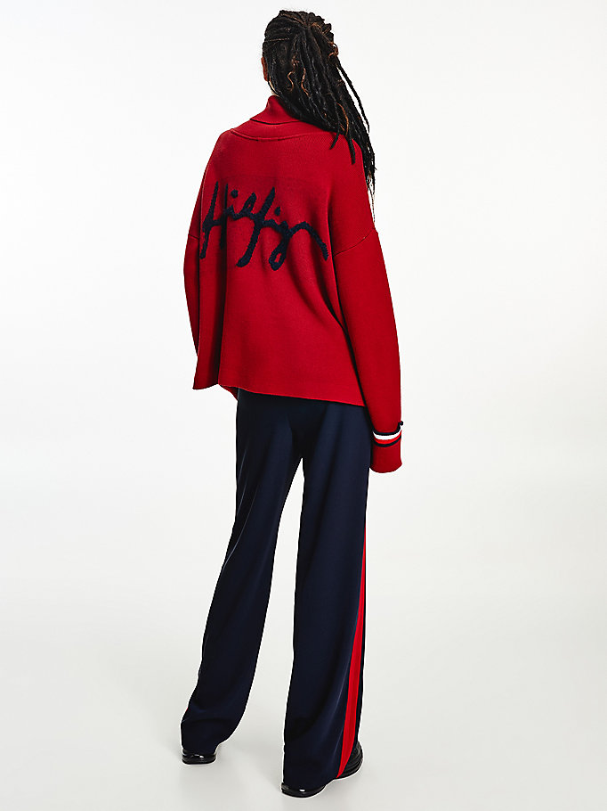 Tommy Hilfiger Signature Logo Roll Neck Gensere Dame Rød | RKPMWL-026