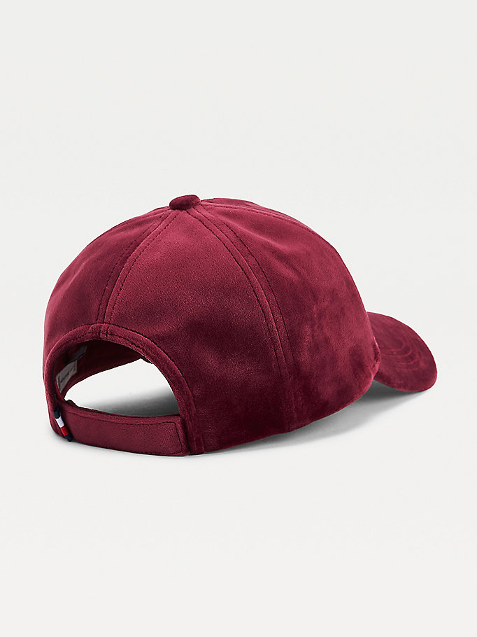 Tommy Hilfiger Signature Logo Velvet Hatt Dame Rød | PDCOSN-581