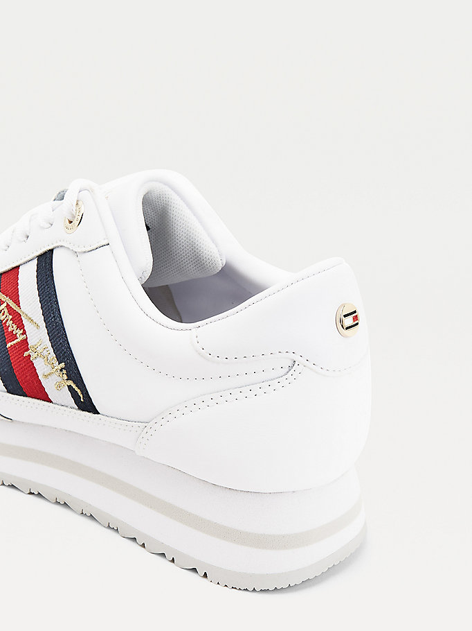 Tommy Hilfiger Signature Lær Joggesko Dame Hvite | PNTYMD-249