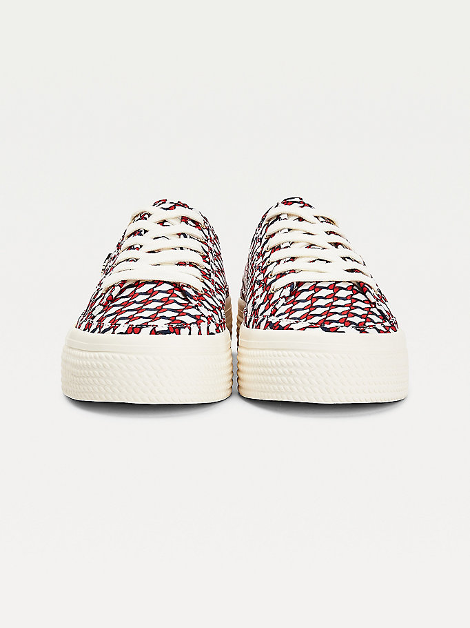 Tommy Hilfiger Signature Print Flatform Joggesko Dame Hvite | PKUOEW-538