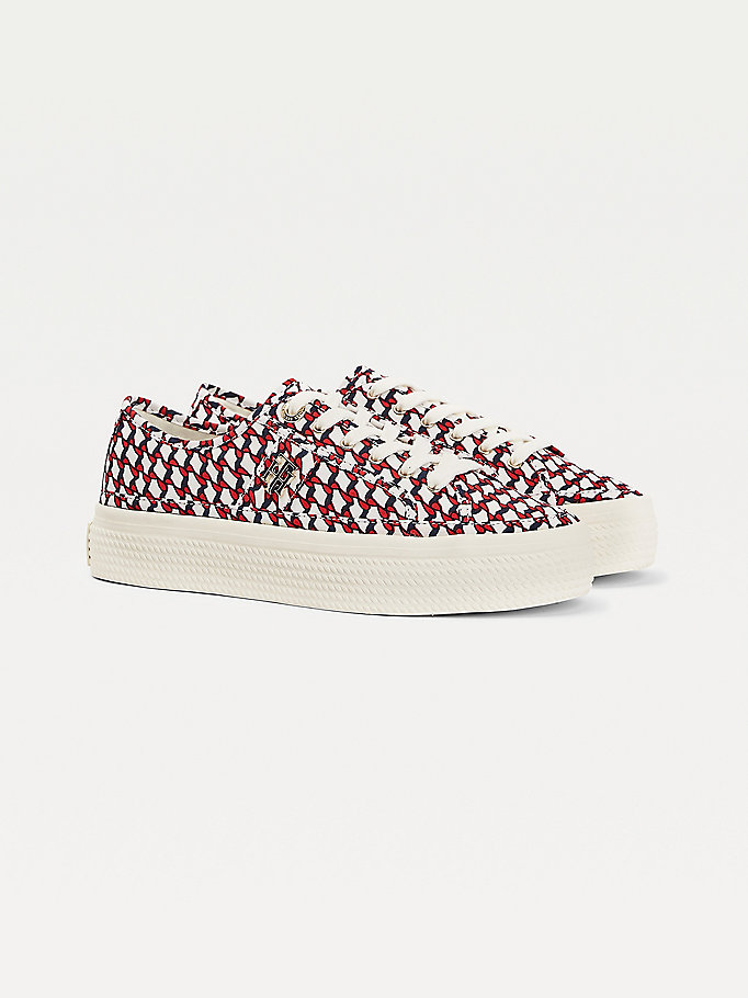 Tommy Hilfiger Signature Print Flatform Joggesko Dame Hvite | PKUOEW-538