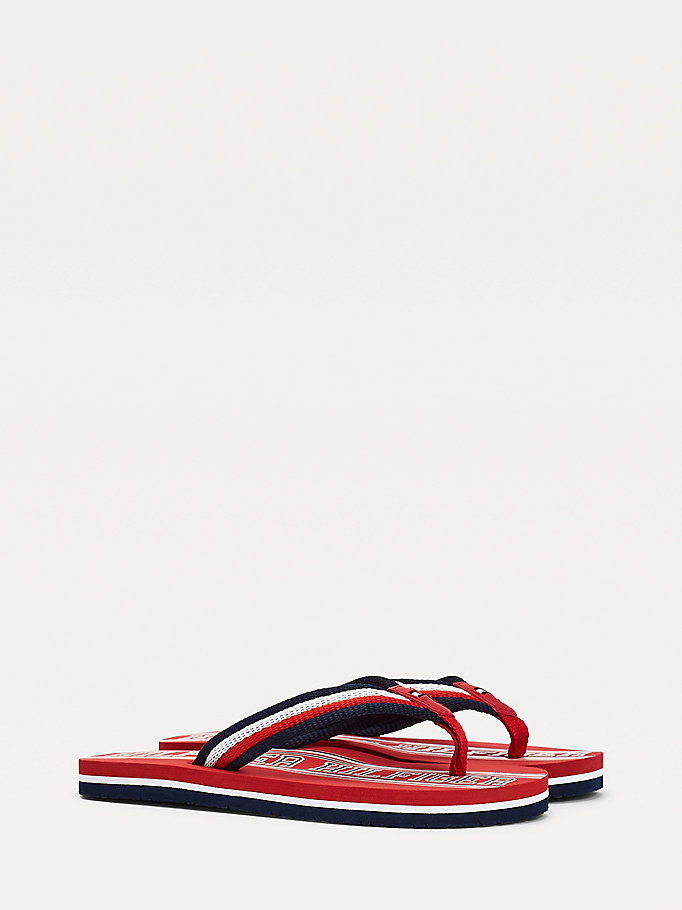 Tommy Hilfiger Signature Tape Flip Flops Sandaler Gutt Rød | ZCJBTW-932