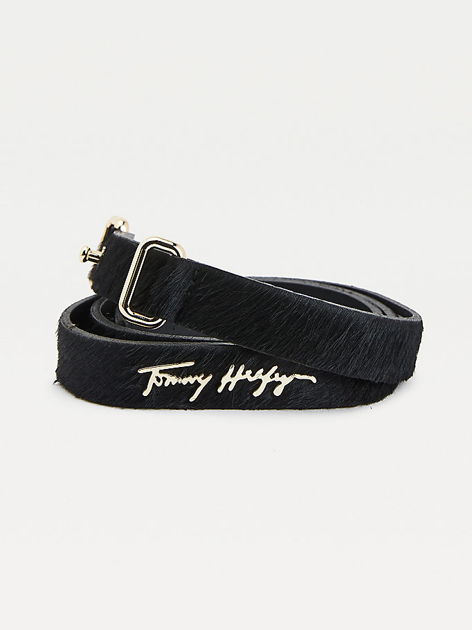 Tommy Hilfiger Signature Vachetta Calf-Hair Organic Lær Belte Dame Svarte | ZCGHXS-570