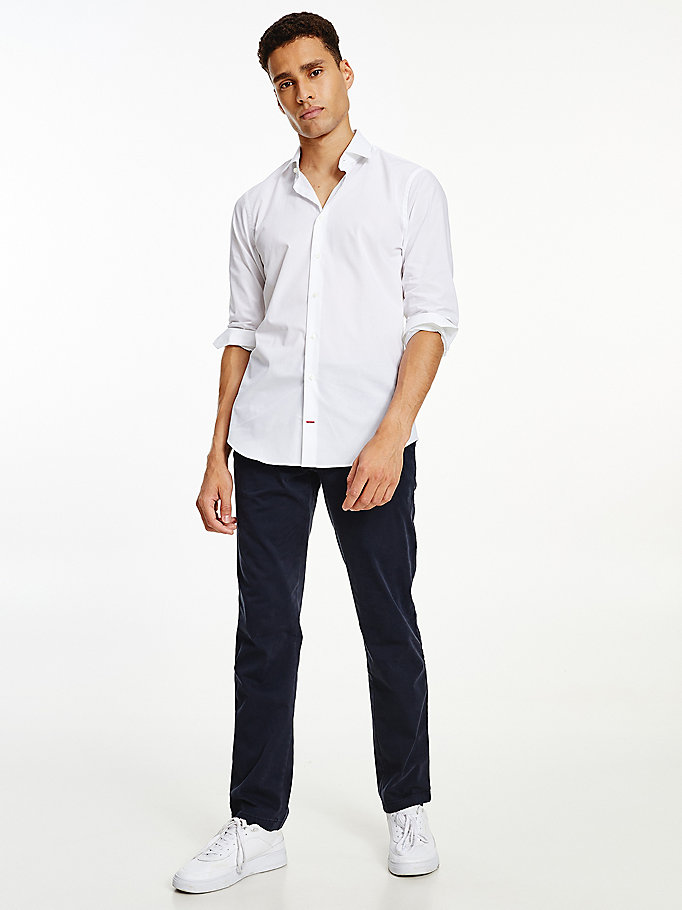 Tommy Hilfiger Slim Fit Stretch Bomull Skjorte Herre Hvite | YIKPZC-860