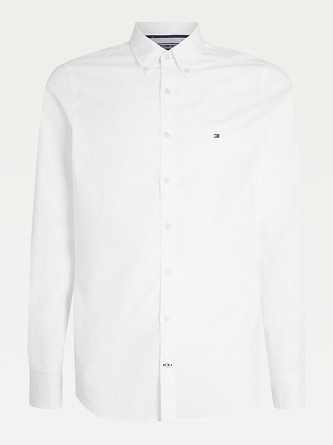 Tommy Hilfiger Slim Fit Stretch Poplin Skjorte Herre Hvite | EBHCPM-025