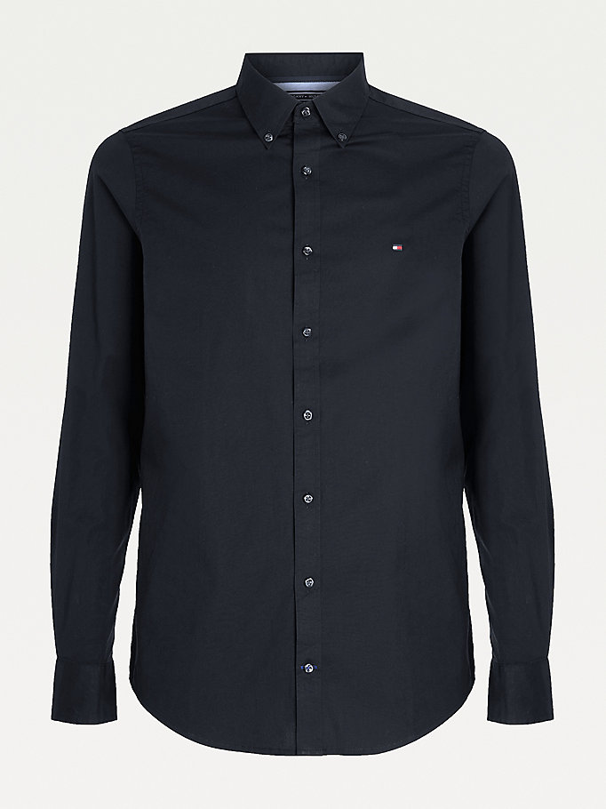 Tommy Hilfiger Slim Fit Stretch Poplin Skjorte Herre Svarte | PJRIMH-531