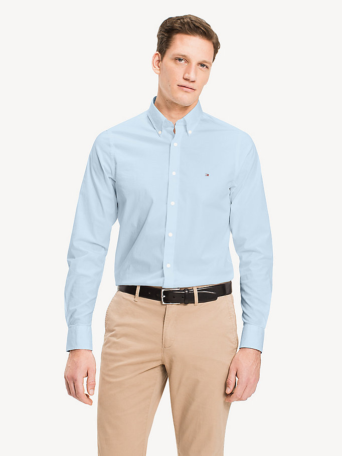 Tommy Hilfiger Slim Fit Stretch Poplin Skjorte Herre Blå | VLRDHN-416