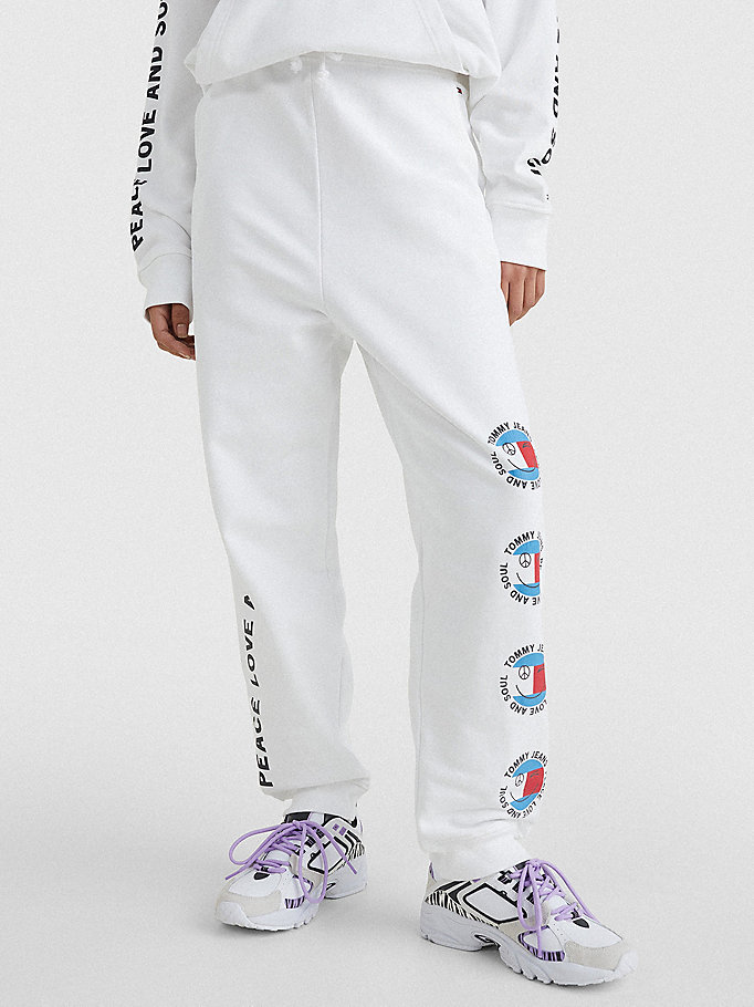 Tommy Hilfiger Smiley Peace Logo Joggers Dame Hvite | BPJXGO-971