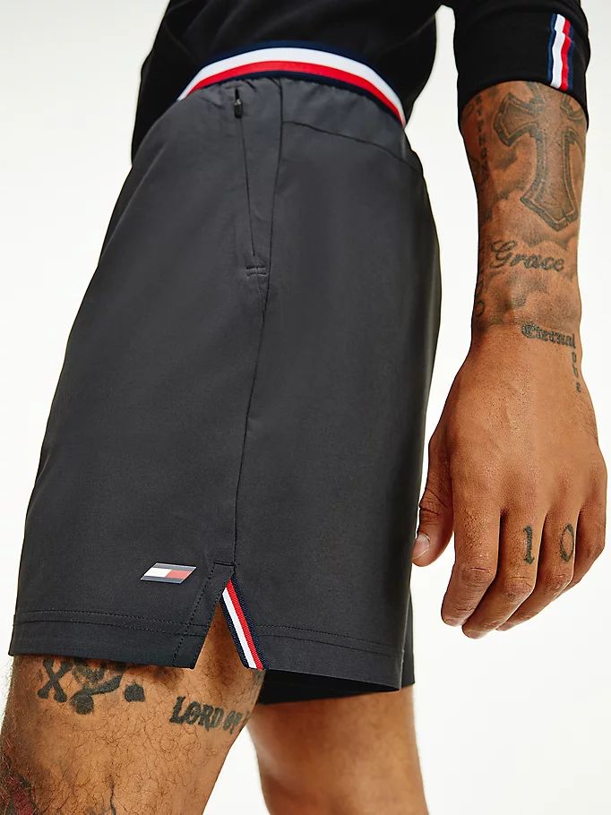 Tommy Hilfiger Sports Signature Tape Recycled Shorts Herre Svarte | HPDEWL-189