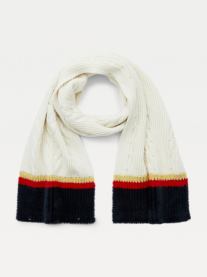 Tommy Hilfiger Statement Cable Knit Stripe Skjerf Dame Blå | GKVTUN-794