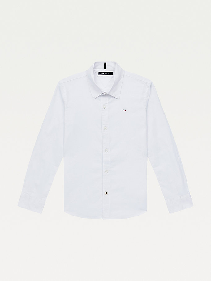 Tommy Hilfiger Stretch Bomull Poplin Skjorte Gutt Hvite | SMHLJV-097