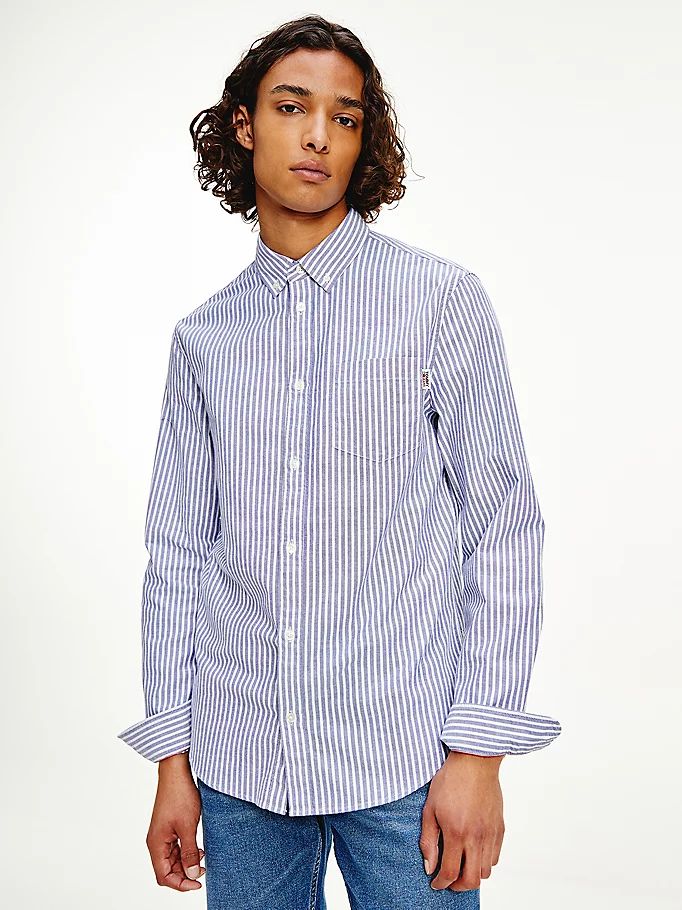 Tommy Hilfiger Stretch Organic Oxford Bomull Stripe Skjorte Herre Blå | KUQHGO-126