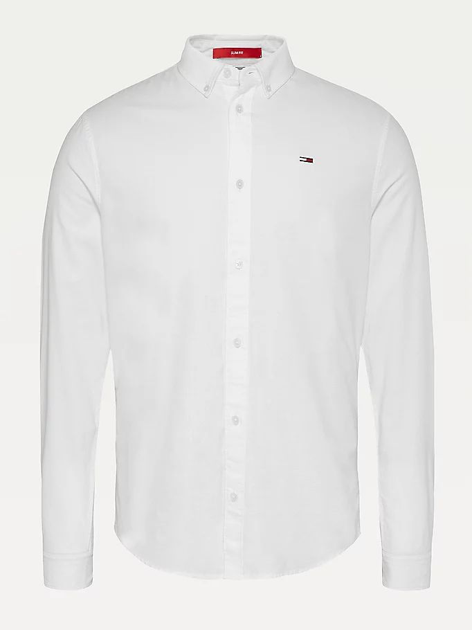 Tommy Hilfiger Stretch Oxford Bomull Slim Fit Skjorte Herre Hvite | ZBQUGC-652