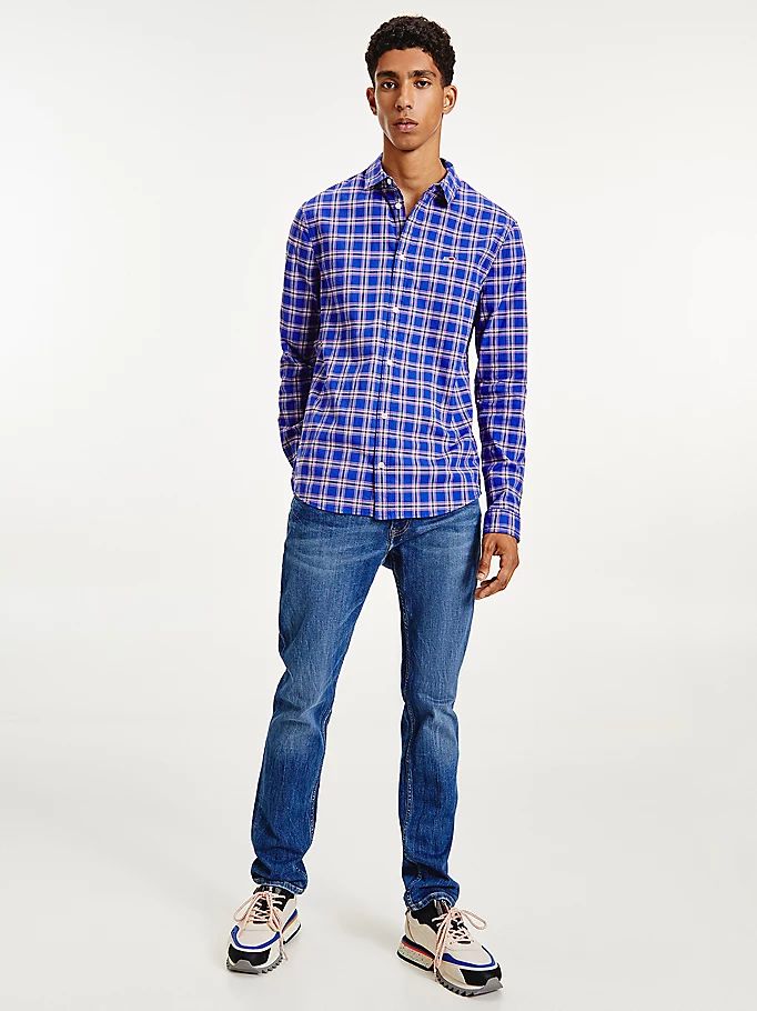 Tommy Hilfiger Stretch Poplin Check Skjorte Herre Lilla | PDGZMB-257