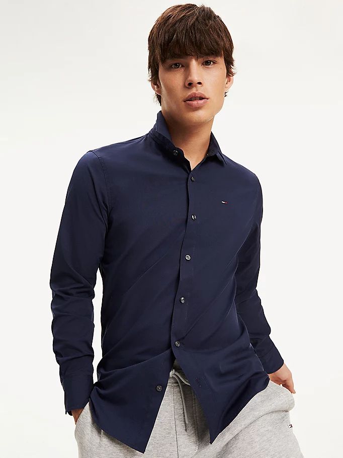 Tommy Hilfiger Stretch Slim Fit Skjorte Herre Blå | PSKZFB-970