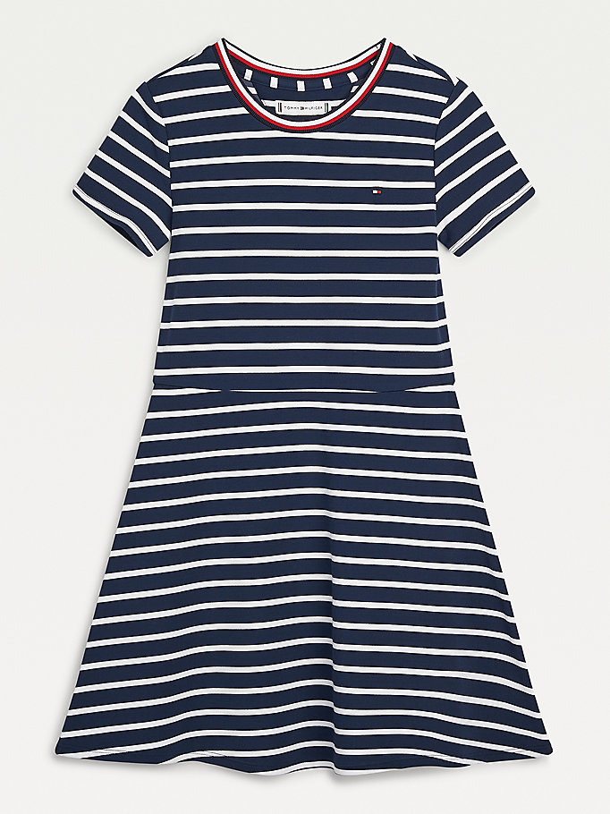 Tommy Hilfiger Stretch Viscose Stripe Kjoler Jente Blå | SJBHWG-029