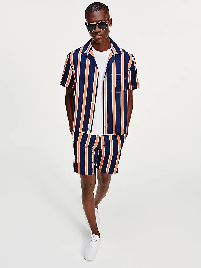 Tommy Hilfiger Stripe Organic Bomull Slim Fit Shorts Herre Blå | TBDHLF-634