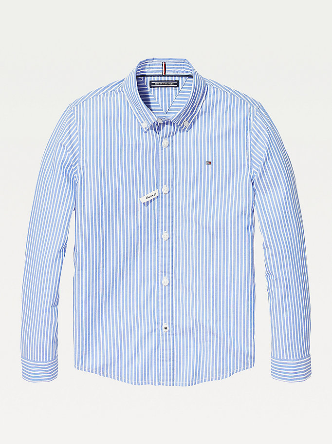 Tommy Hilfiger Stripe Oxford Skjorte Gutt Blå | BVCTEQ-623