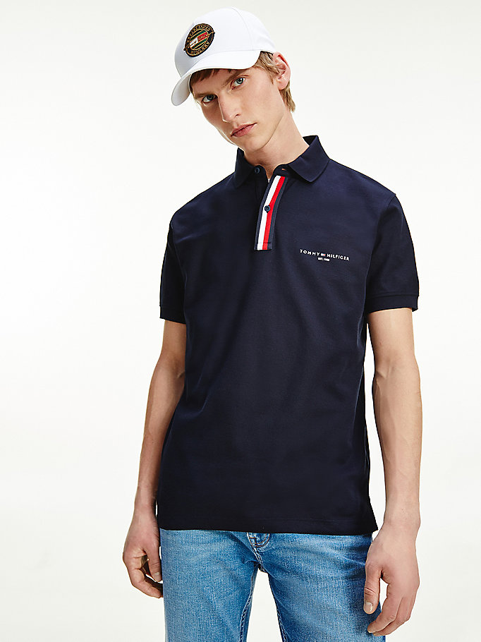 Tommy Hilfiger Stripe Placket Regular Fit Polo T Skjorte Herre Blå | VJOKES-571