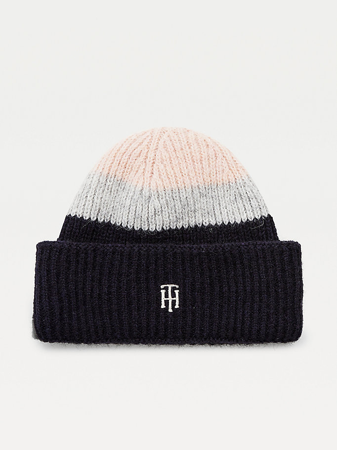 Tommy Hilfiger Stripe Rib-Knit Beanie Hatt Dame Rosa | ORDKCJ-730