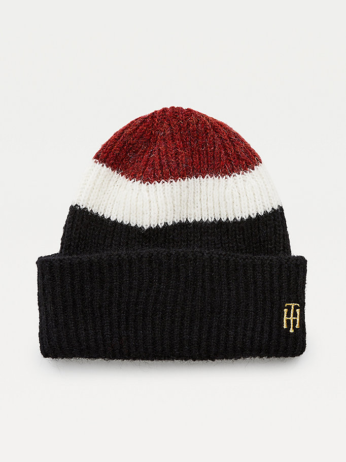 Tommy Hilfiger Stripe Rib-Knit Beanie Hatt Dame Blå | YHUGMB-518