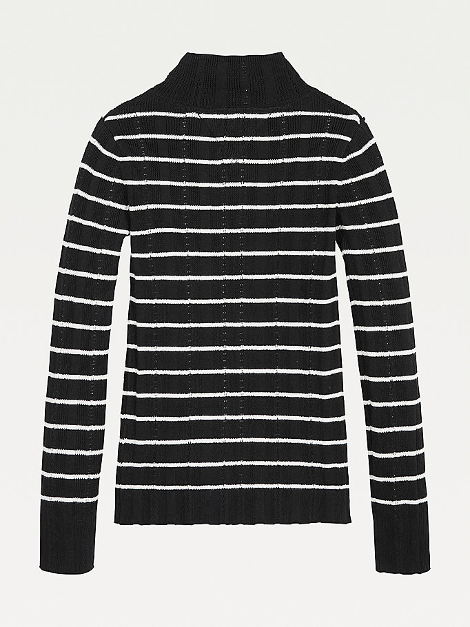 Tommy Hilfiger Stripe Rib Pointelle Turtle Neck Bluse Jente Svarte | CREHDL-975