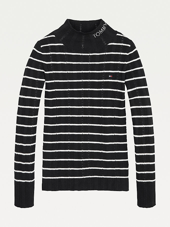 Tommy Hilfiger Stripe Rib Pointelle Turtle Neck Bluse Jente Svarte | CREHDL-975