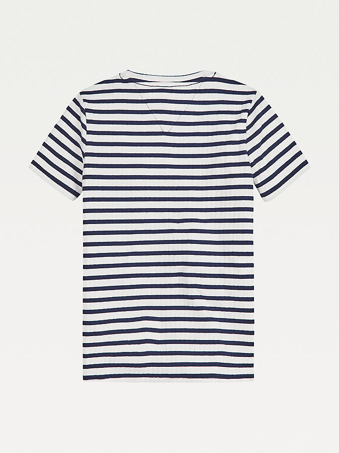 Tommy Hilfiger Stripe Rib Texture T-skjorte Jente Blå | RPJSHA-156