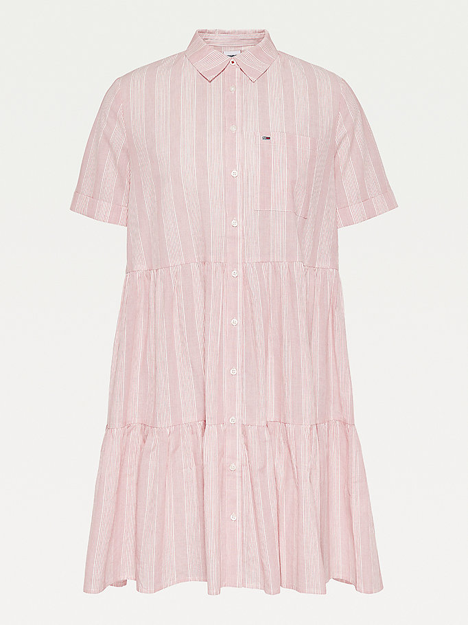 Tommy Hilfiger Stripe Tiered Kjoler Dame Rosa | ISQMBO-638