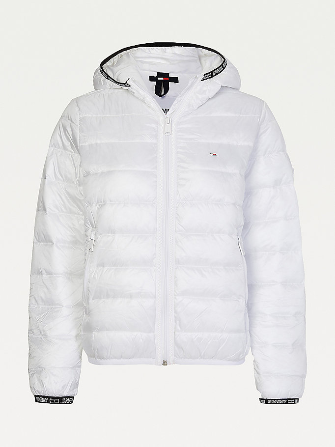 Tommy Hilfiger Tape Detail Quilted Frakker Dame Hvite | LFYEJR-304