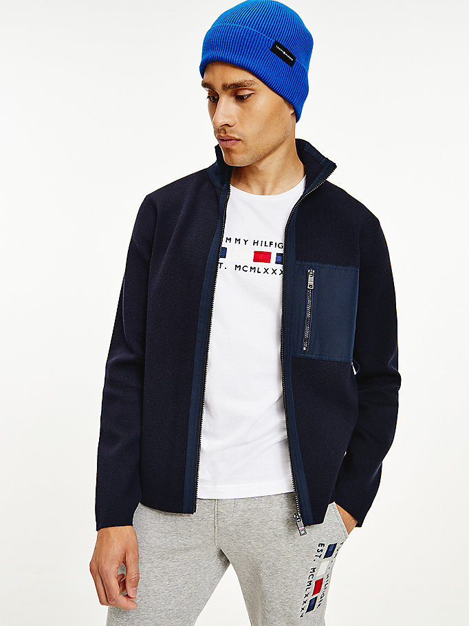 Tommy Hilfiger Th Flex Contrast Panels Zip-Thru Gensere Herre Blå | XJPLOM-143